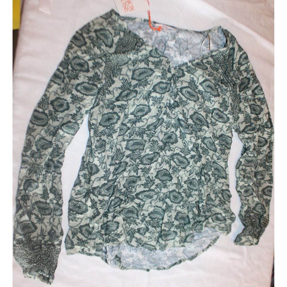 Knox Rose Top Women's Long Sleeve Tunic Blouse Boho Floral Green Size M